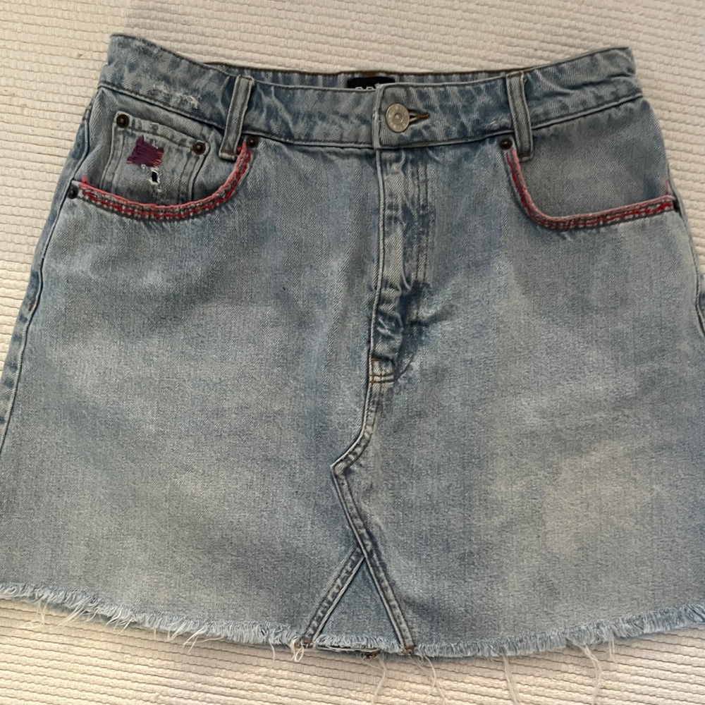 BDG Light Blue Denim Mini Skirt with Red Stitching